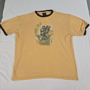 VTG Xbox Halo 2 Master Chief T Shirt Ringer Brown Video Game Promo 2004 Size XL